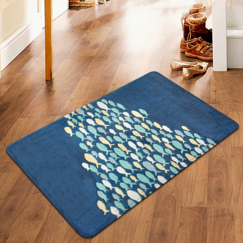 Skorter | Beautiful children's carpet in blue with animal fish pattern carpet polyester non-slip carpet for the children's room