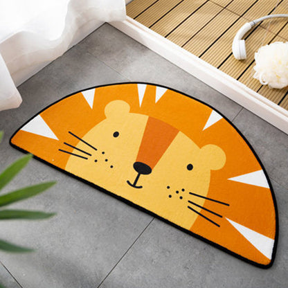 Skorter | Children Children's Room Irregular Rug in Pink and Orange Animals Tiger Lion Rabbit Print Rug Polyester Stain-resistant Area Rug