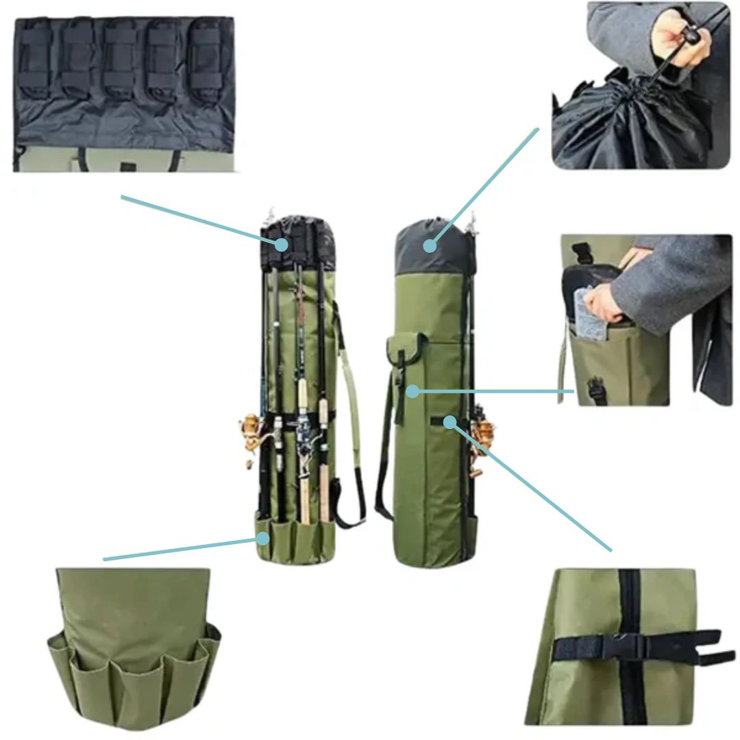 Skorter | Fishing Rod Carry Bag – Foldable, Lightweight & Durable Storage with 5-Rod Capacity (Army Green)