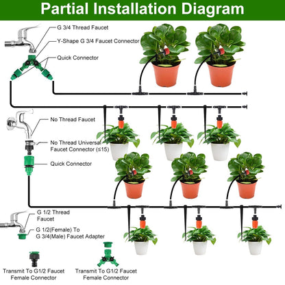 Skorter | 164FT Drip Irrigation Kit Automatic Garden Watering System