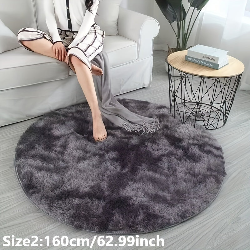 Skorter | 1pc Tie-dye Plushfiber Round Rug - Soft and Warm Decorative Mat for Living Room, Bedroom and Yoga