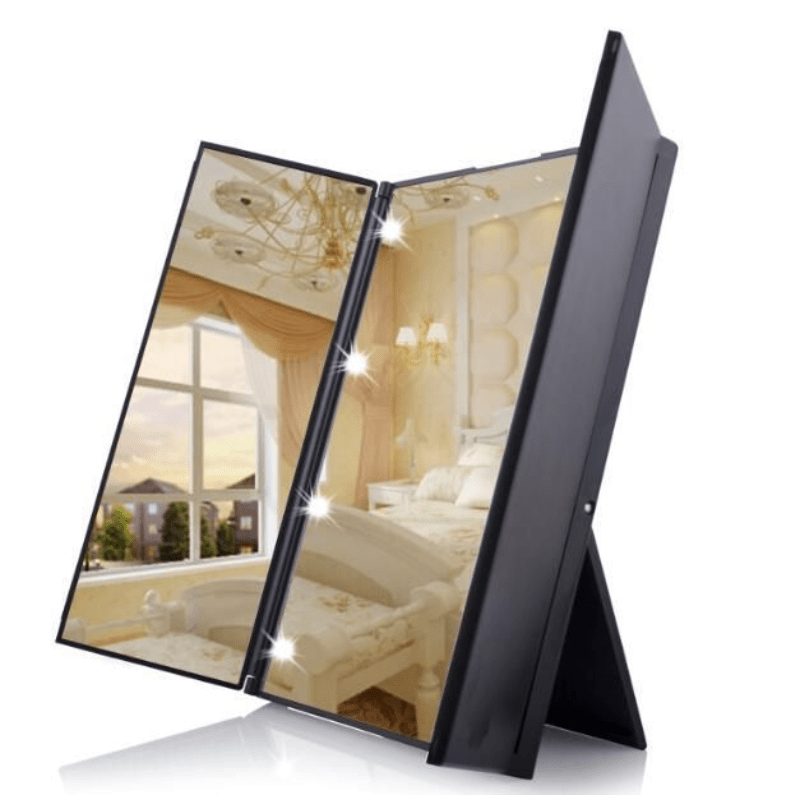 Skorter | Tri-Fold LED Makeup Mirror – Portable Folding Trifold Mirror with Lighting