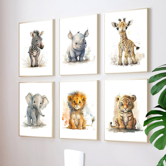 Skorter | 8 pcs Canvas Poster, Modern Art, Cute Elephant Lion Giraffe Tiger Zebra, Children's Room Wall Decor, Animal Posters, Ideal Gift for Bedroom, Wall Decor, No Frame