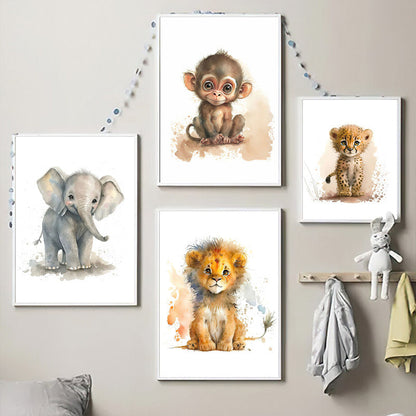 Skorter | 8 pcs Canvas Poster, Modern Art, Cute Elephant Lion Giraffe Tiger Zebra, Children's Room Wall Decor, Animal Posters, Ideal Gift for Bedroom, Wall Decor, No Frame