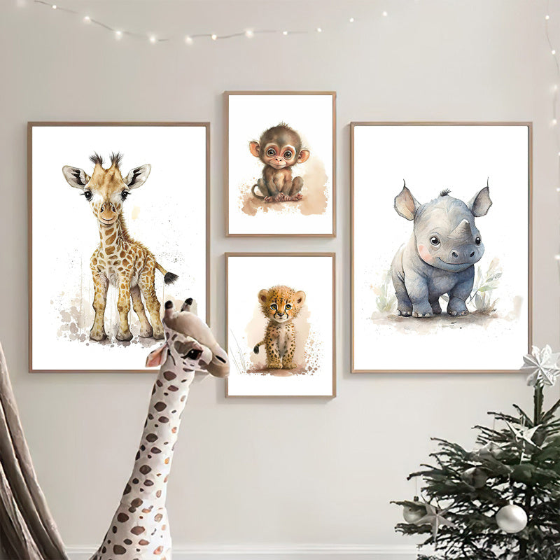 Skorter | 8 pcs Canvas Poster, Modern Art, Cute Elephant Lion Giraffe Tiger Zebra, Children's Room Wall Decor, Animal Posters, Ideal Gift for Bedroom, Wall Decor, No Frame