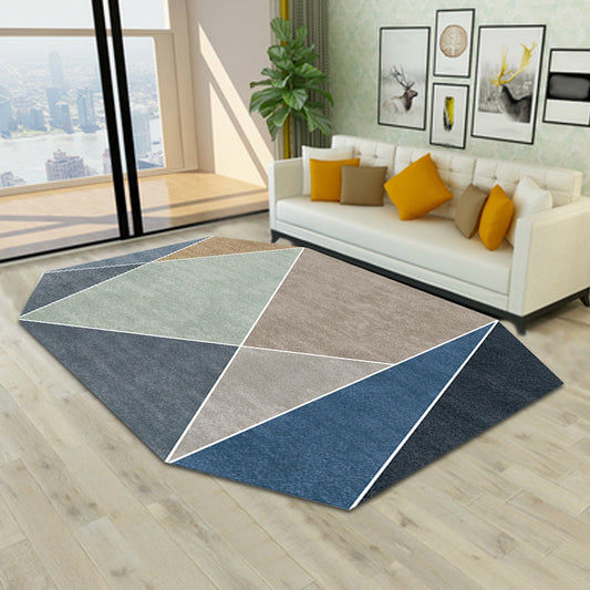 Skorter | Blue and Brown Irregular Rug Bedroom Novelty Color Block Pattern Area Rug Polyester Pet-Friendly Rug