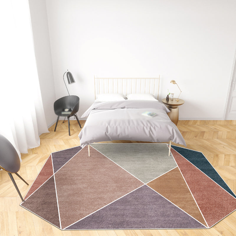 Skorter | Blue and Brown Irregular Rug Bedroom Novelty Color Block Pattern Area Rug Polyester Pet-Friendly Rug