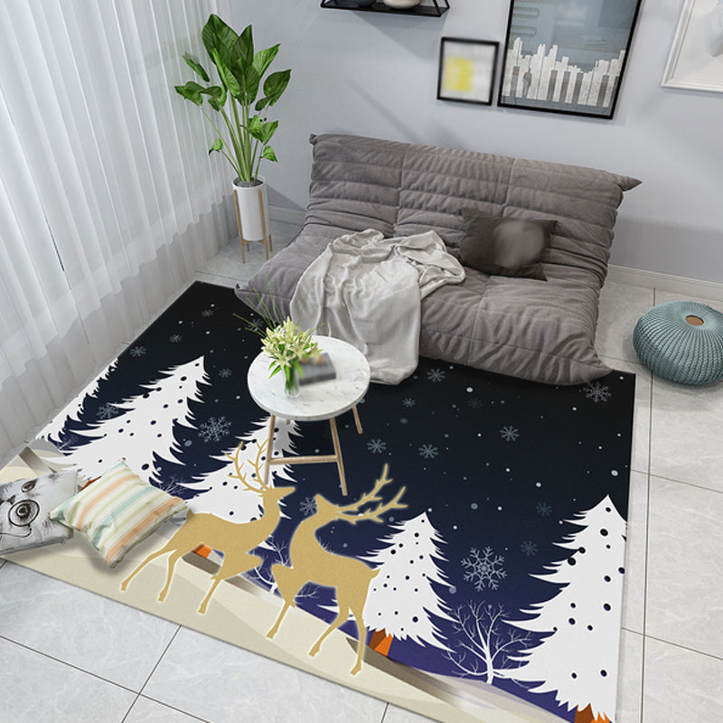 Skorter | Casual Kids Rug in Black and Gray Animal Tiger Deer Pattern Rug Polyester Pet-Friendly Rug for the Children's Room