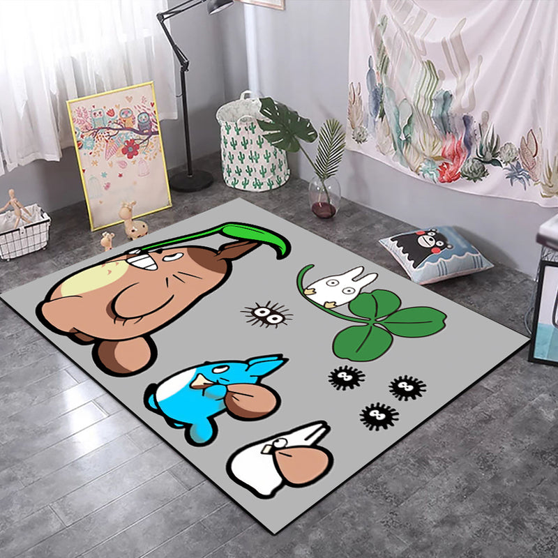 Skorter | Casual Kids Rug in Black and Gray Animal Tiger Deer Pattern Rug Polyester Pet-Friendly Rug for the Children's Room