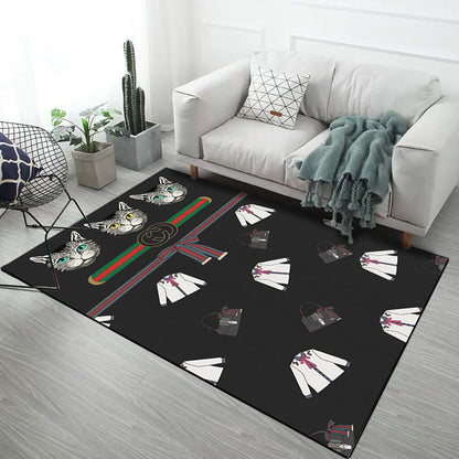 Skorter | Casual Kids Rug in Black and Gray Animal Tiger Deer Pattern Rug Polyester Pet-Friendly Rug for the Children's Room