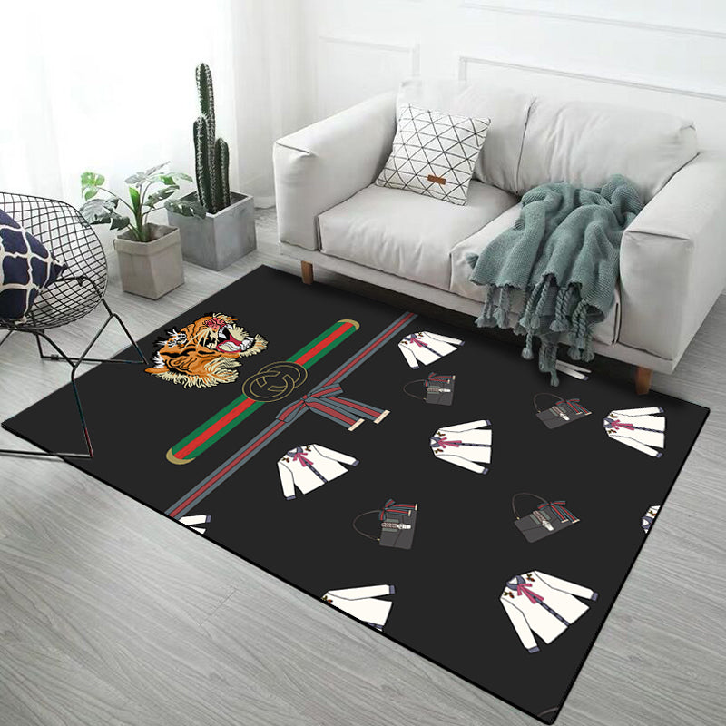 Skorter | Casual Kids Rug in Black and Gray Animal Tiger Deer Pattern Rug Polyester Pet-Friendly Rug for the Children's Room