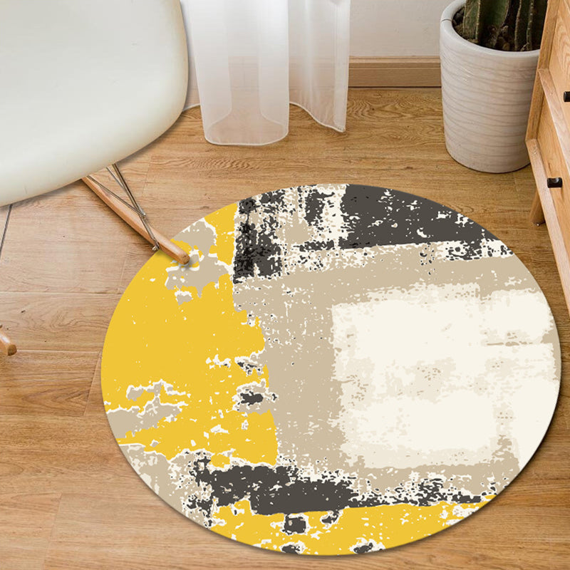 Skorter | Blue and Yellow Bedroom Rug Modern Abstract Brush Stroke Pattern Rug Polyester Pet-Friendly Rug