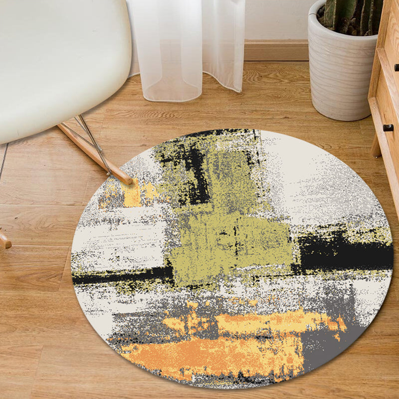 Skorter | Blue and Yellow Bedroom Rug Modern Abstract Brush Stroke Pattern Rug Polyester Pet-Friendly Rug