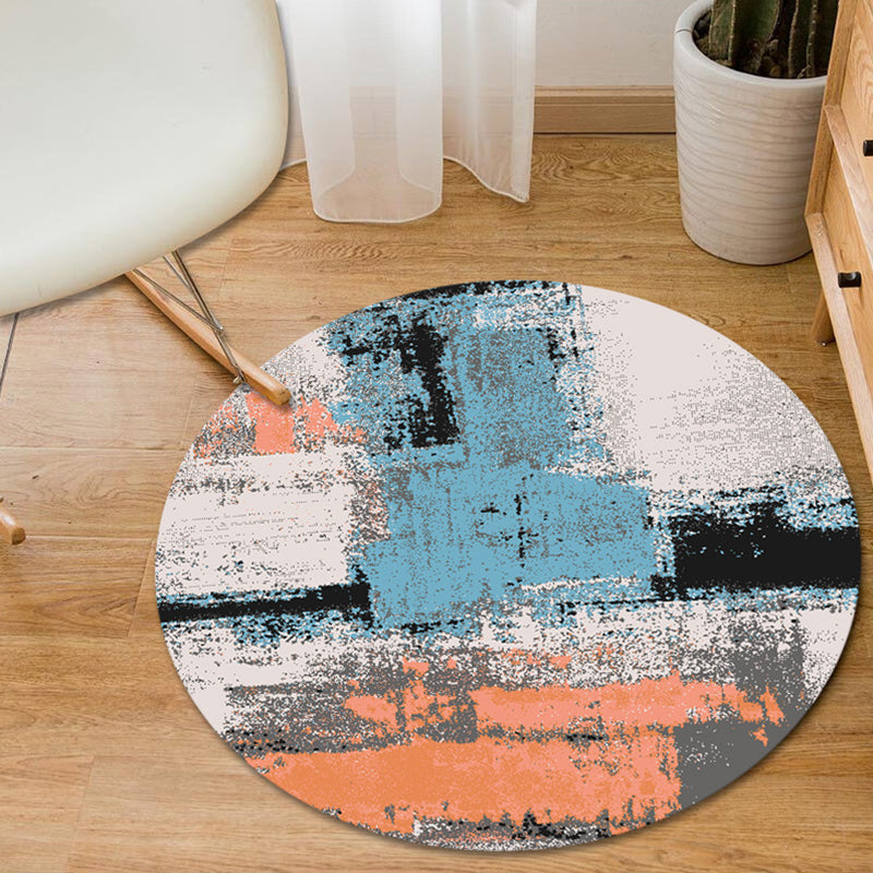 Skorter | Blue and Yellow Bedroom Rug Modern Abstract Brush Stroke Pattern Rug Polyester Pet-Friendly Rug