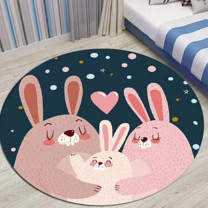 Skorter | Children's room rug in black and blue animal pig rabbit jellyfish print rug polyester stain-resistant rug