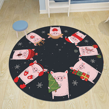 Skorter | Children's room rug in black and blue animal pig rabbit jellyfish print rug polyester stain-resistant rug