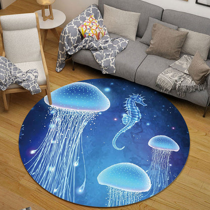 Skorter | Children's room rug in black and blue animal pig rabbit jellyfish print rug polyester stain-resistant rug