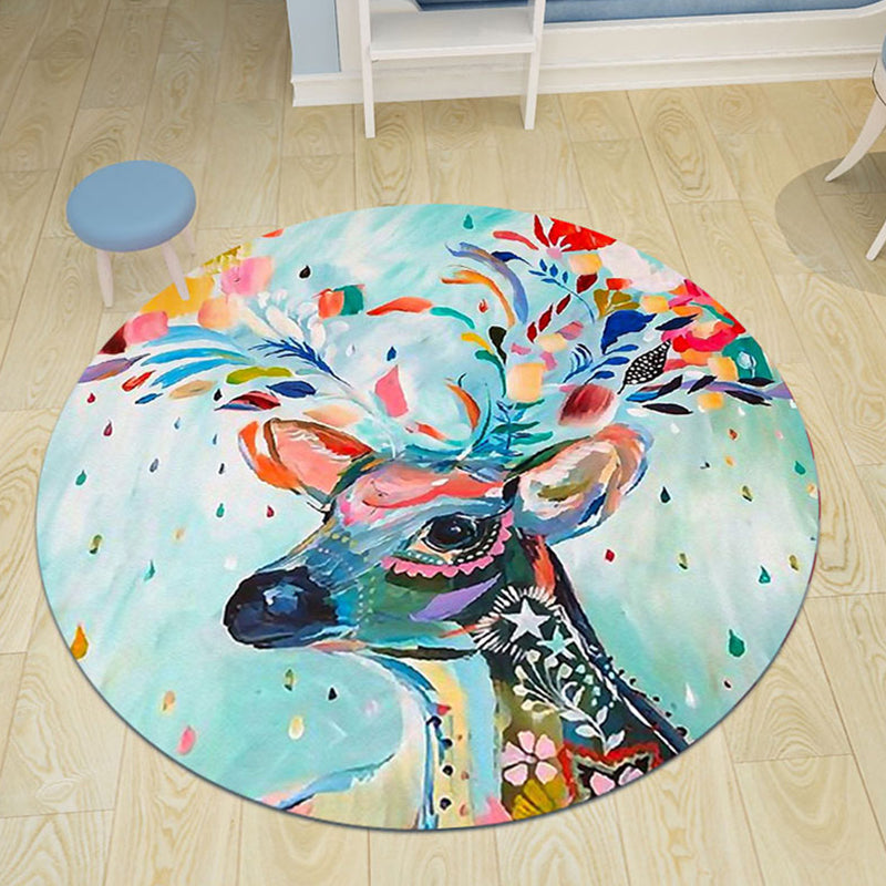 Skorter | Children's room rug in black and blue animal pig rabbit jellyfish print rug polyester stain-resistant rug
