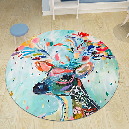 Skorter | Children's room rug in black and blue animal pig rabbit jellyfish print rug polyester stain-resistant rug