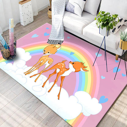 Skorter | Black and Blue Kids Room Carpet Kids Animal Butterfly Deer Whale Pattern Rug Polyester Machine Washable Carpet
