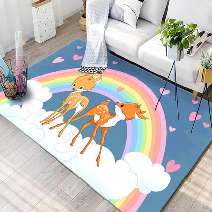 Skorter | Black and Blue Kids Room Carpet Kids Animal Butterfly Deer Whale Pattern Rug Polyester Machine Washable Carpet