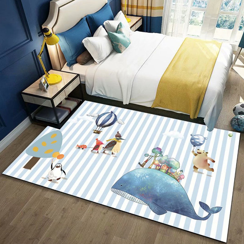 Skorter | Black and Blue Kids Room Carpet Kids Animal Butterfly Deer Whale Pattern Rug Polyester Machine Washable Carpet