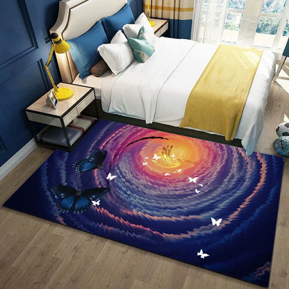 Skorter | Black and Blue Kids Room Carpet Kids Animal Butterfly Deer Whale Pattern Rug Polyester Machine Washable Carpet