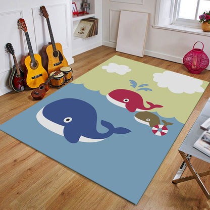 Skorter | Blue and Black Children's Carpet Fairy Tale Whale Ocean Pencil Pattern Carpet Polyester Washable Carpet
