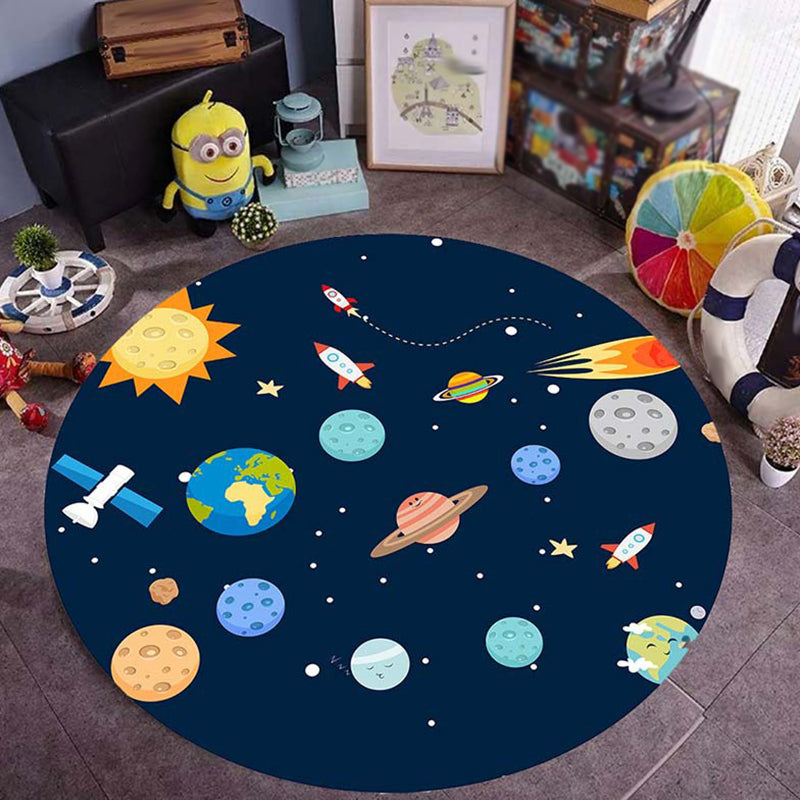 Skorter | Blue rug for the children's room space planet galaxy airplane pattern area rug polyester non-slip rug