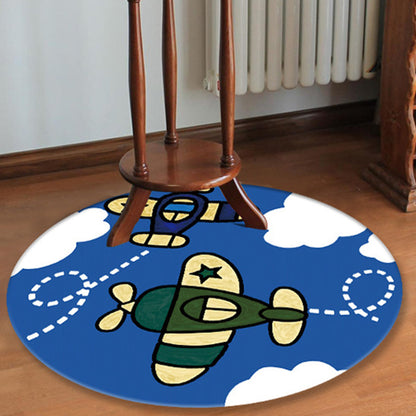 Skorter | Blue rug for the children's room space planet galaxy airplane pattern area rug polyester non-slip rug