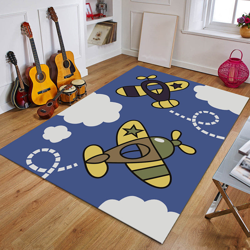 Skorter | Blue Children's Room Carpet Coastal Anchor Rowing Pattern Carpet Polyester Non-Slip Back Carpet