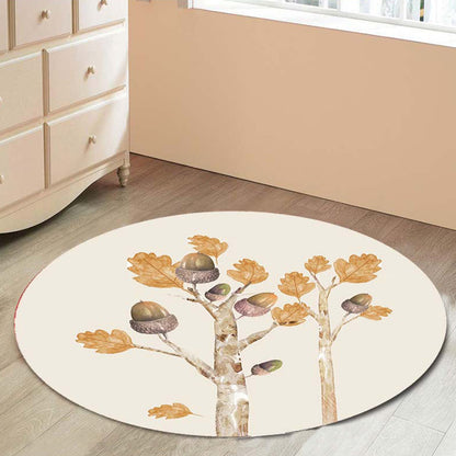 Skorter | Casual Kids Rug in Ivory Botanical Tree Pattern Rug Polyester Pet-Friendly Rug for the Children's Room