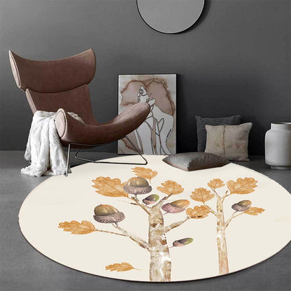Skorter | Casual Kids Rug in Ivory Botanical Tree Pattern Rug Polyester Pet-Friendly Rug for the Children's Room