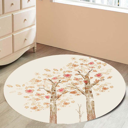 Skorter | Casual Kids Rug in Ivory Botanical Tree Pattern Rug Polyester Pet-Friendly Rug for the Children's Room