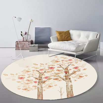 Skorter | Casual Kids Rug in Ivory Botanical Tree Pattern Rug Polyester Pet-Friendly Rug for the Children's Room