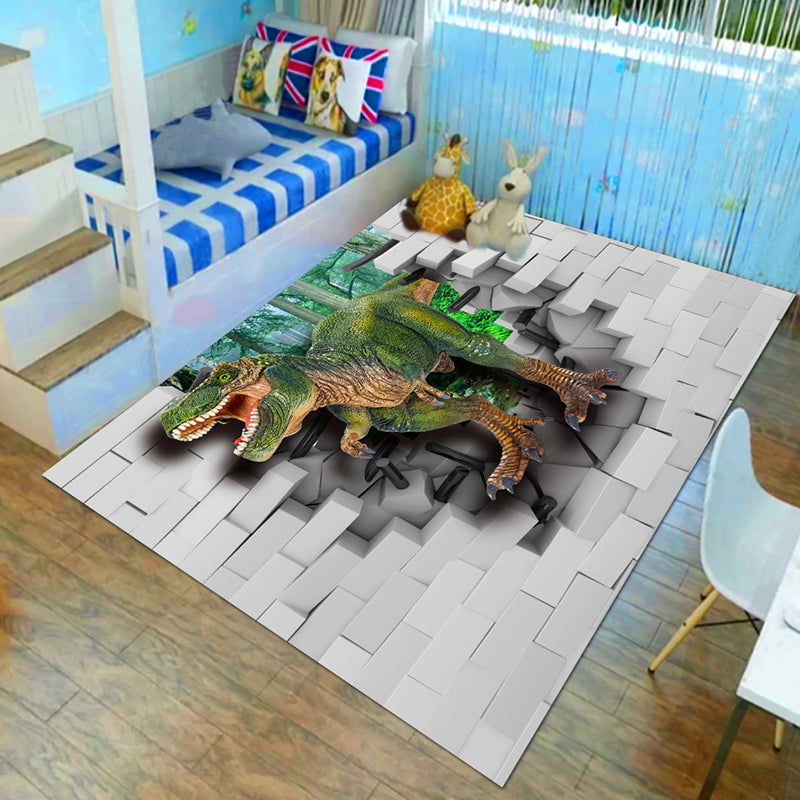 Skorter | Children’s children's room carpet in brown and green animal lion elephant deer print carpet polyester non-slip carpet