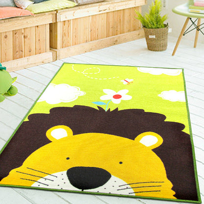 Skorter | Cute Kids Rug in Green and Blue Animals Lion Panda Penguin Pattern Rug Polyester Non-Slip Carpet for Children's Room