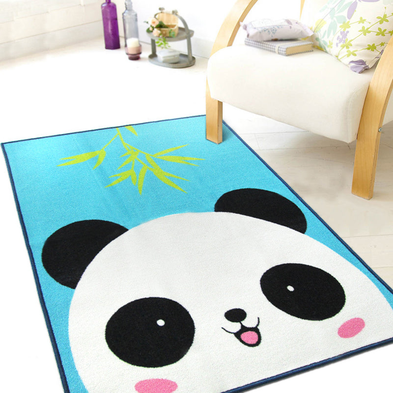 Skorter | Cute Kids Rug in Green and Blue Animals Lion Panda Penguin Pattern Rug Polyester Non-Slip Carpet for Children's Room