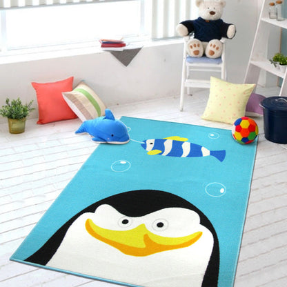 Skorter | Cute Kids Rug in Green and Blue Animals Lion Panda Penguin Pattern Rug Polyester Non-Slip Carpet for Children's Room