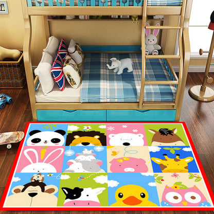 Skorter | Cute Kids Rug in Green and Blue Animals Lion Panda Penguin Pattern Rug Polyester Non-Slip Carpet for Children's Room