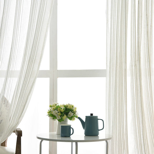 Skorter | 1 Piece White Striped Sheer Curtains for the Living Room - Soft Voile, Decorative, Light-Filtering