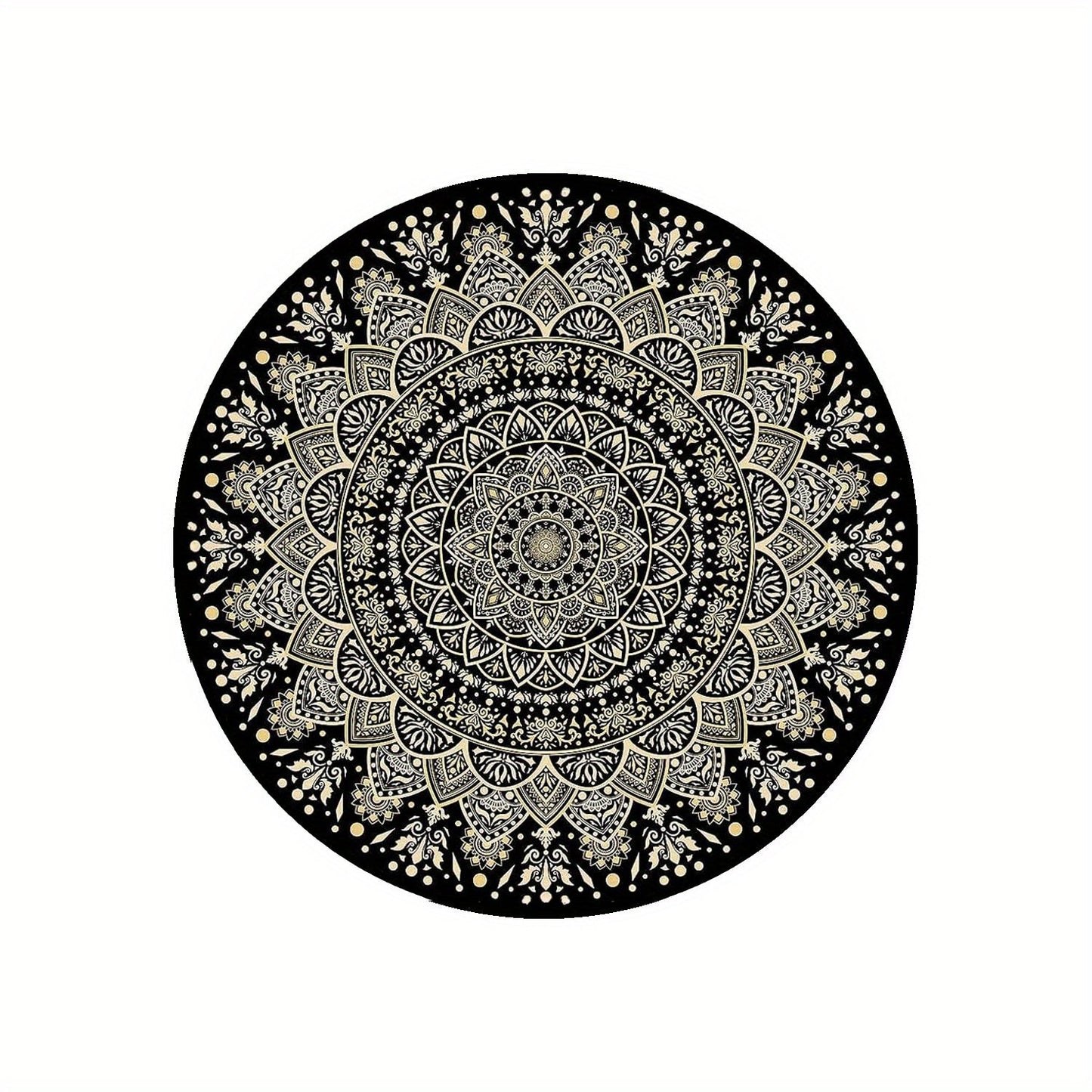 Skorter | Black Golden Mandala Round Mat – Non-slip, Washable Rug for Bedroom, Living Room, Office, Machine Washable Carpet