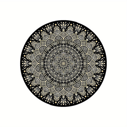 Skorter | Black Golden Mandala Round Mat – Non-slip, Washable Rug for Bedroom, Living Room, Office, Machine Washable Carpet