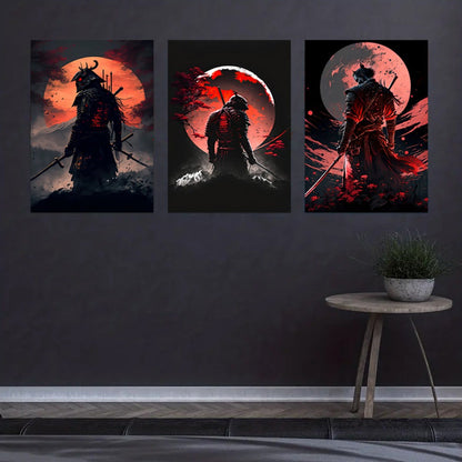 Skorter | 3-piece Samurai Canvas Paintings Set - Cherry Blossom Sunset