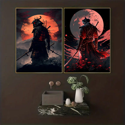 Skorter | 3-piece Samurai Canvas Paintings Set - Cherry Blossom Sunset