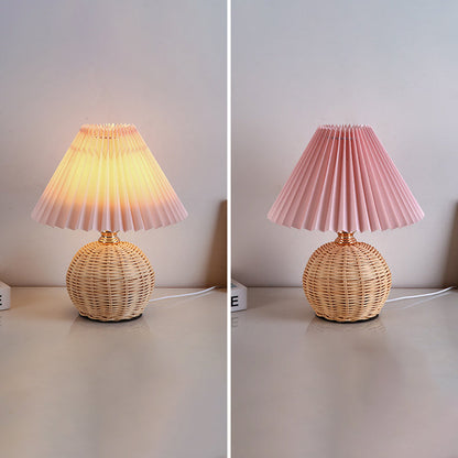 Skorter | RattaLume Nordic LED Table Lamp | Woven Rattan & Foldable Fabric Shade | Mood Light | Decor for the Bedroom