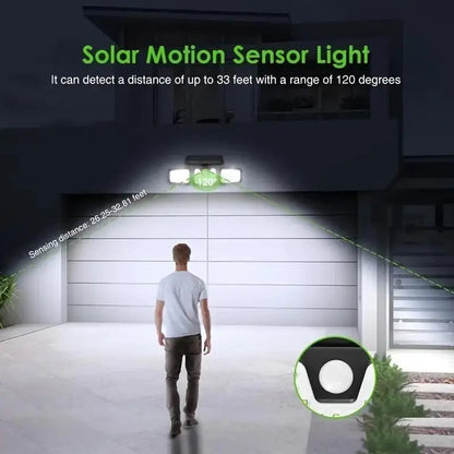Skorter | Solar LED floodlight with motion sensor – 3-beam outdoor lighting for garden, yard, and garage