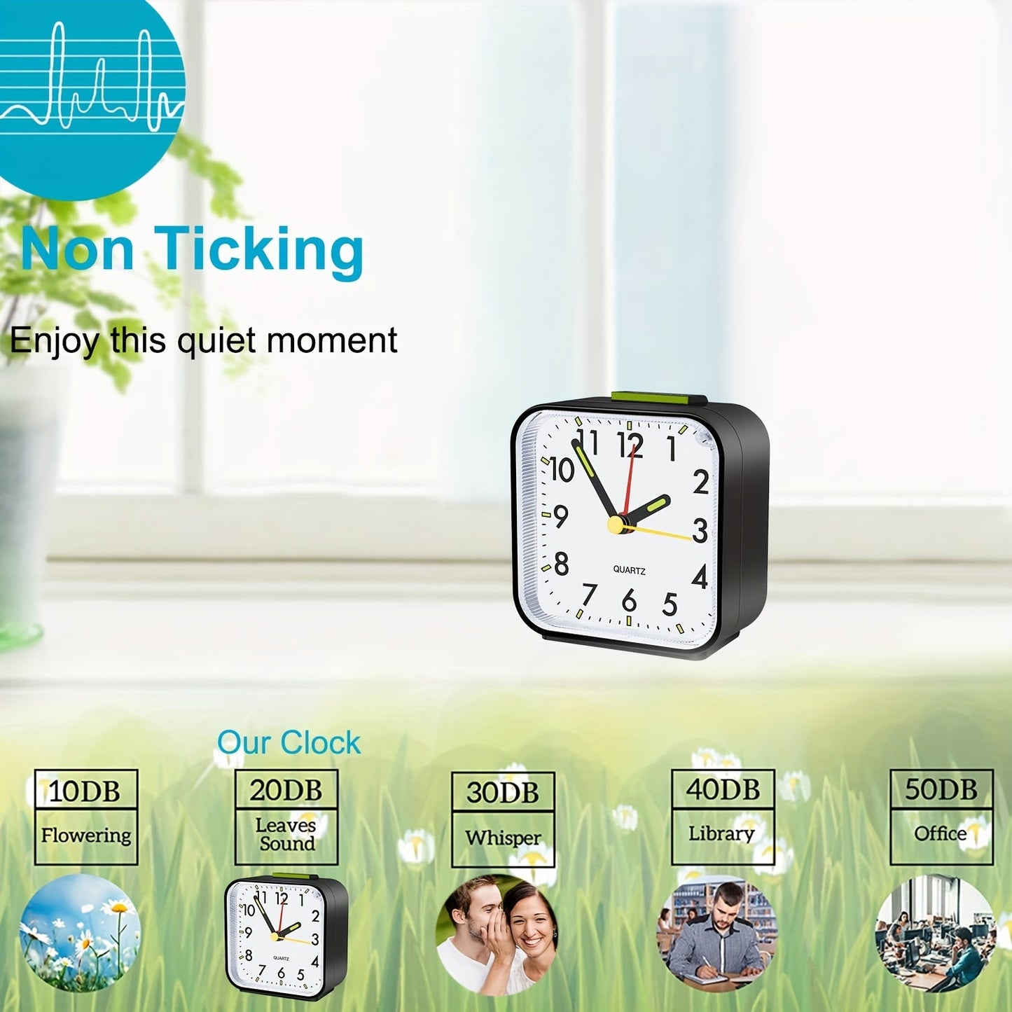 Skorter | TimeRest - Classic Square Travel Alarm Clock with Snooze and Glowing Hands