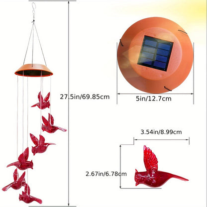 Skorter | Red Cardinal Bird Solar Wind Chimes with LED Lights - 4 Tubes, Waterproof Garden Decor for Patio, Perfect Gift for Mom, Grandma, Wife