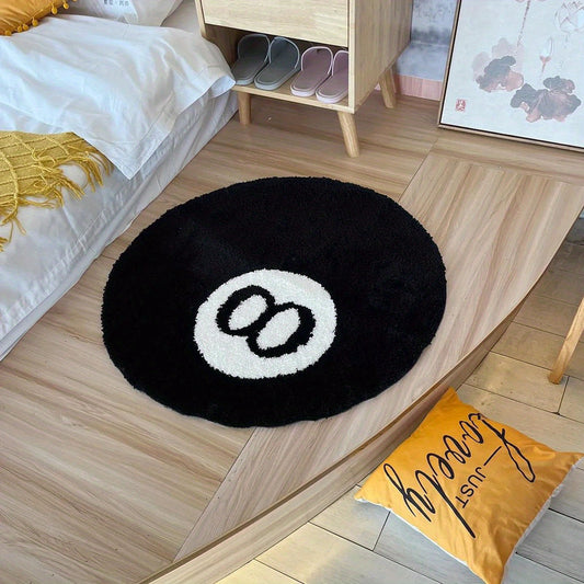 Skorter | Billiard Black 8 Ball Rug - Round Non-Slip Floor Mat for Living Room, Bathroom, and Decoration (Available in Various Sizes)
